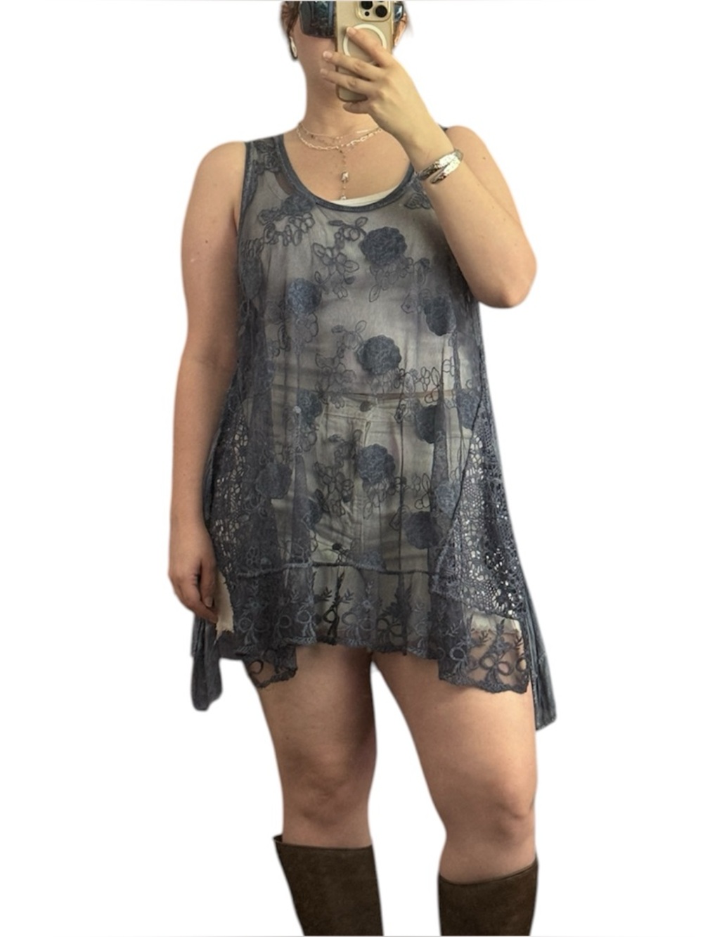 Navy Blue Sheer Lace Top/dress